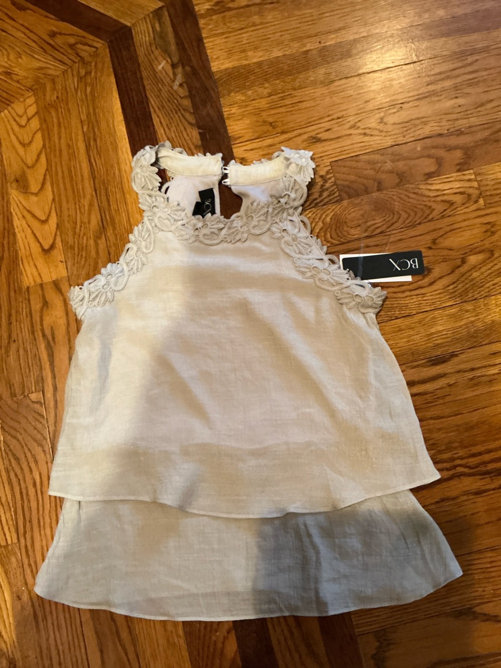 NWT- BCX Cream Lace Trim Tiered Halter Top Blouse XS